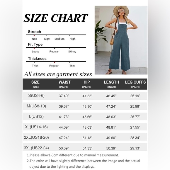 Baggy Comfy Overalls Casual Cotton Loose Fit Wide Leg Jumpsuit Adjustable Strap - Picture 9 of 10